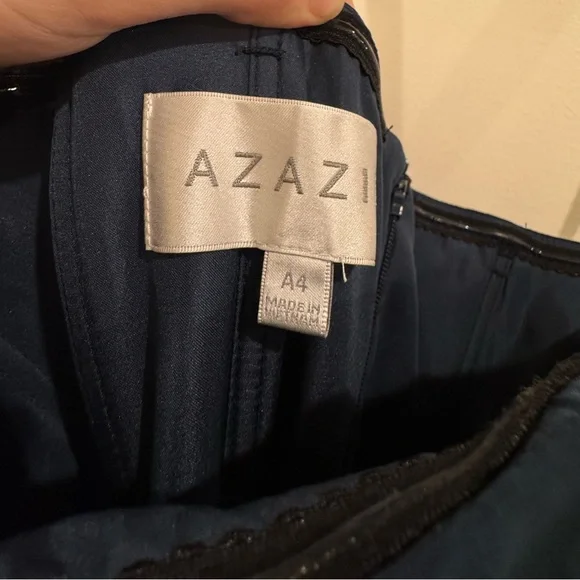 Azazie Wren Dark Navy A-Line Side Slit Chiffon Dress - Picture 11 of 13